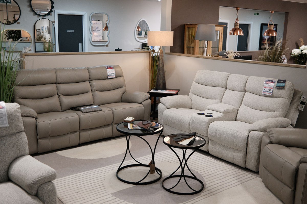 Halo Tech Fabric 2 Seater Power Head Tilt Recliner Sofa with Console Halo Tech Fabric 2 Seater Power Head Tilt Recliner Sofa with Console