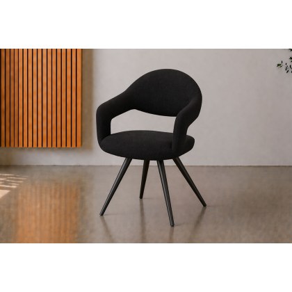 Jasmine Boucle Fabric Black Dining Chair (Pair)