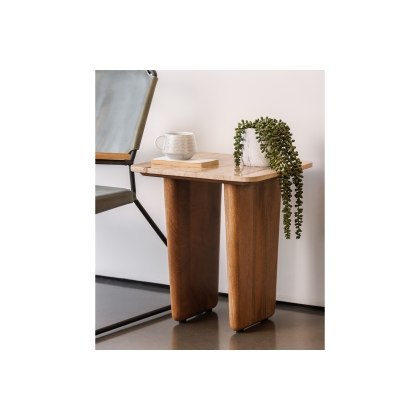 Eden Mango Wood Lamp Table with Travertine Tops