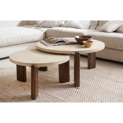 Ida Large Nesting Coffee Table with Travertine Stone Top