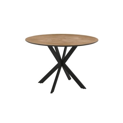 Sadie Industrial 110cm Round Dining Table in Oak Finish Sadie Industrial 110cm Round Dining Table in Oak Finish