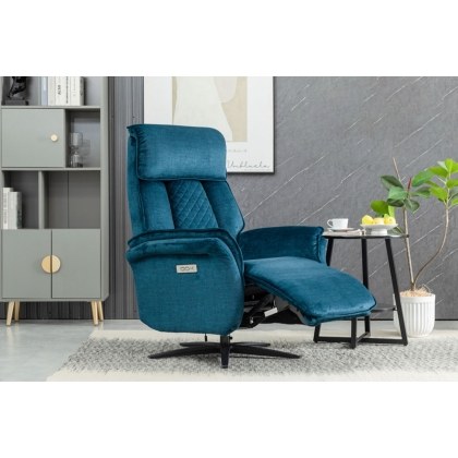 Evo Soft Touch Fabric 360 Swivel Dual Motor Electric Recliner Chair in Ocean Blue