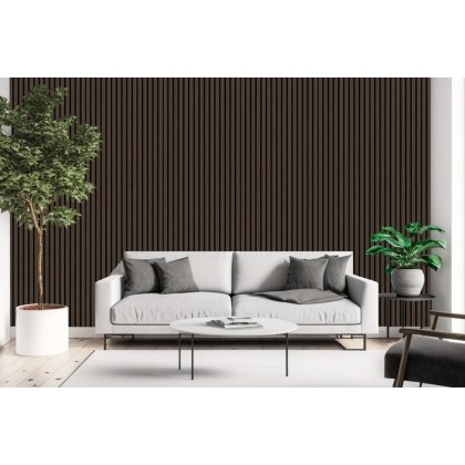 Pack of 2 - Dark Oak Decorative Acoustic Slat Wall Panel - 2400mm x 600mm Pack of 2 - Dark Oak Decorative Acoustic Slat Wall Panel - 2400mm x 600mm