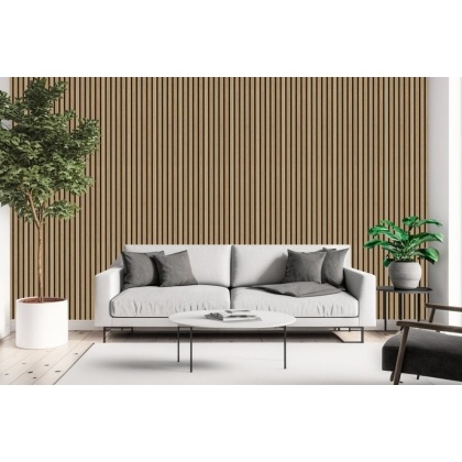 Pack of 2 - Natural Oak Decorative Acoustic Slat Wall Panel - 2400mm x 600mm Pack of 2 - Natural Oak Decorative Acoustic Slat Wall Panel - 2400mm x 600mm