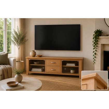 Devon 100% Solid Oak Large TV Unit with Glass Doors