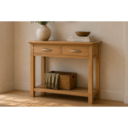 Devon 100% Solid Oak Console Table 2 Drawer