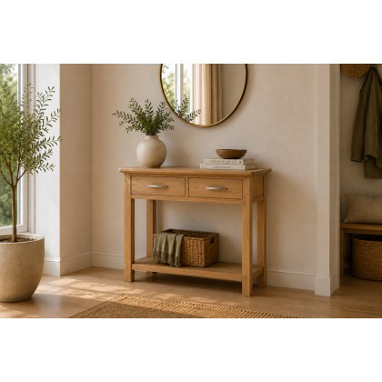 Devon 100% Solid Oak Console Table 2 Drawer