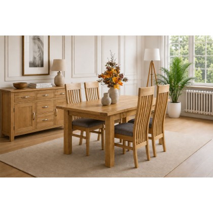Devon 100% Solid Oak Extending Dining Table & 4 Slatted Back Chairs Devon 100% Solid Oak Extending Dining Table & 4 Slatted Back Chairs