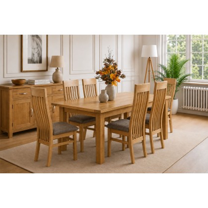 Devon 100% Solid Oak Extending Dining Table & 6 Slatted Back Chairs Devon 100% Solid Oak Extending Dining Table & 6 Slatted Back Chairs