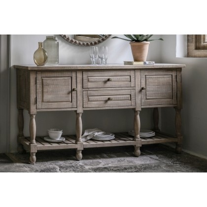 Gallery Direct Vancouver Rustic Pine Sideboard with Marble Top