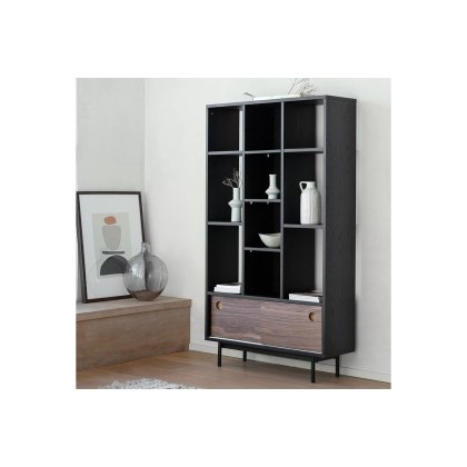 Gallery Direct Barbican Walnut & Black Wood Open Bookcase Display Unit