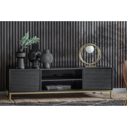 Gallery Direct Ripple Mango Wood Black & Gold Media TV Unit