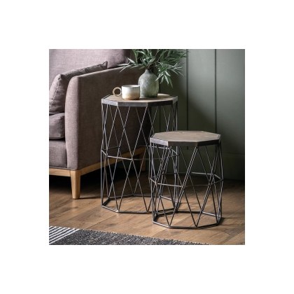 Gallery Direct Marshal Wood & Metal Set Of 2 Side Tables