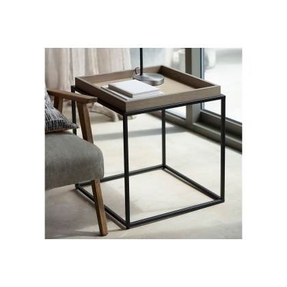 Gallery Direct Forden Wood & Metal Tray Side Table in Grey