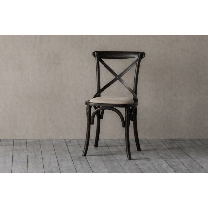 Gallery Direct Set of 2 Cafe Black Oak Dining Chairs with Linen Seat Gallery Direct Set of 2 Cafe Black Oak Dining Chairs with Linen Seat