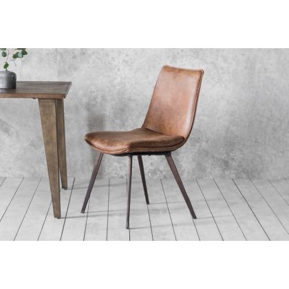 Gallery Direct Set of 2 Hinks Dining Chairs in Brown Leather Gallery Direct Set of 2 Hinks Dining Chairs in Brown Leather