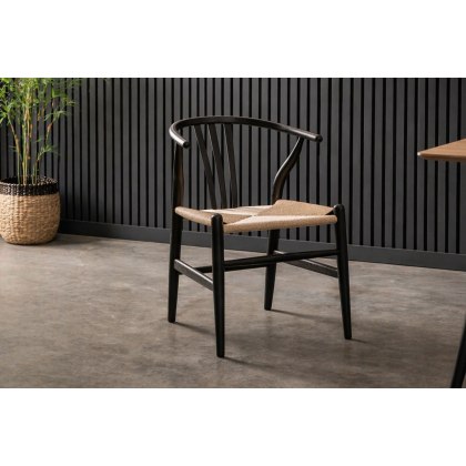 Gallery Direct Set of 2 Whitney Black Elm Wishbone Back Dining Chairs with Woven Seat