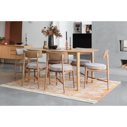 G Plan Winchester Retro Oak 130-170cm D-End Extending Dining Table Set & 4 Flora Taupe Chairs G Plan Winchester Retro Oak 130-170cm D-End Extending Dining Table Set & 4 Flora Taupe Chairs