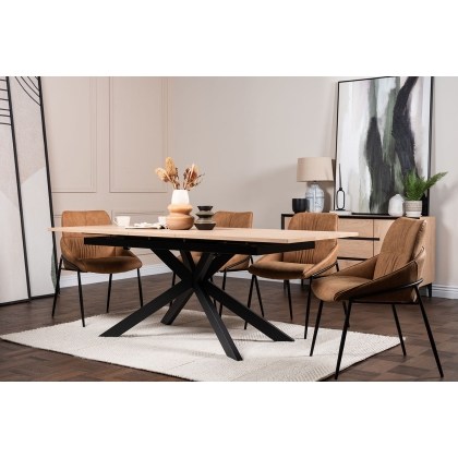 Jaxon 160-220cm Extending Dining Table with HPL Oak Finish Top & Black Metal Legs