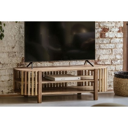 Gallery Direct Voss Mango Wood Slatted Media TV Unit Gallery Direct Voss Mango Wood Slatted Media TV Unit