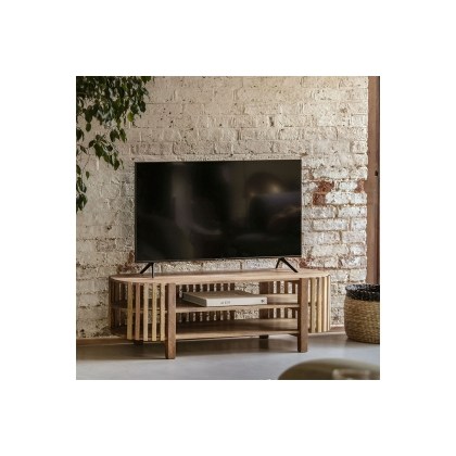 Gallery Direct Voss Mango Wood Slatted Media TV Unit Gallery Direct Voss Mango Wood Slatted Media TV Unit