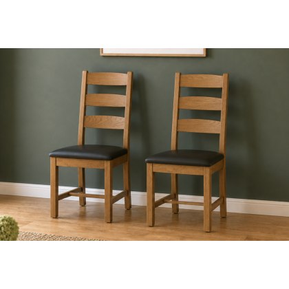 Salisbury Waxed Premium Oak Slatted Dining Chair With Pu Seat (Pair) - Self Assembly