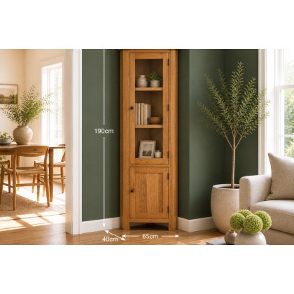 Salisbury Waxed Premium Oak Corner Display Cabinet
