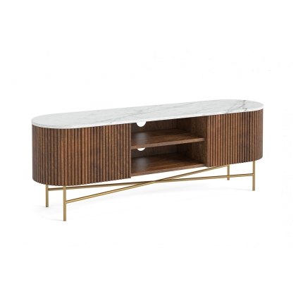 Harvard Reeded Mango Wood Large Media TV Stand with Marble Top