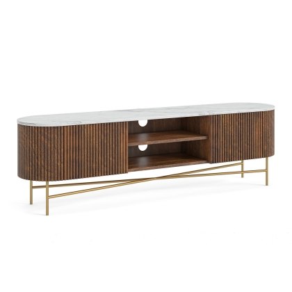 Harvard Reeded Mango Wood Extra Large Media TV Stand with Marble Top