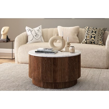 Harvard Reeded Mango Wood Storage Coffee Table with Marble Top Harvard Reeded Mango Wood Storage Coffee Table with Marble Top
