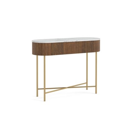 Harvard Reeded Mango Wood Console Table with Marble Top