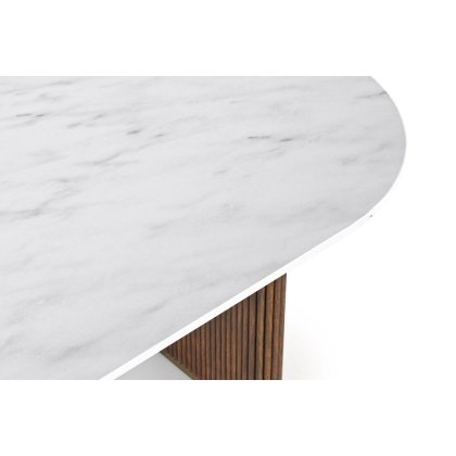 Harvard Reeded Mango Wood Console Table with Marble Top