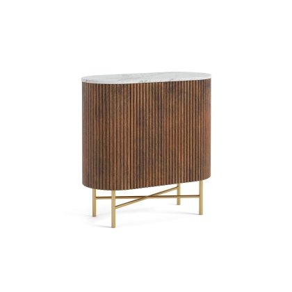 Harvard Reeded Mango Wood Mini Sideboard with Marble Top