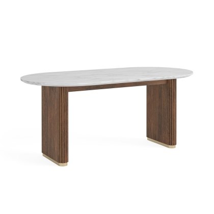 Harvard Reeded Mango Wood Oval Dining Table with Marble Top Harvard Reeded Mango Wood Oval Dining Table with Marble Top