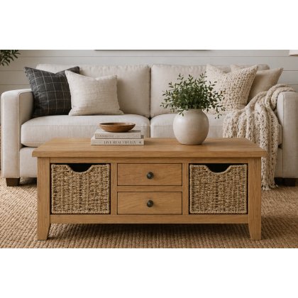 Burford Country Oak Large Coffee Table with Basket Burford Country Oak Large Coffee Table with Basket
