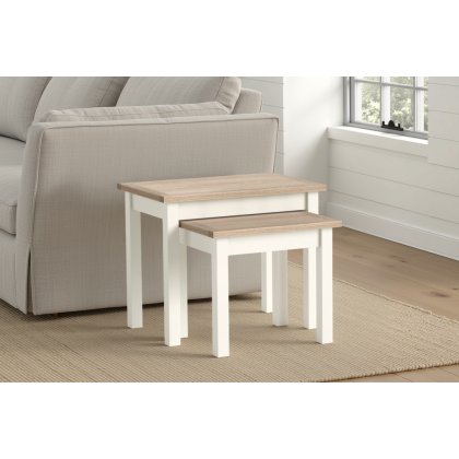 Modern Country Painted Oak Coconut White Nest Of Tables