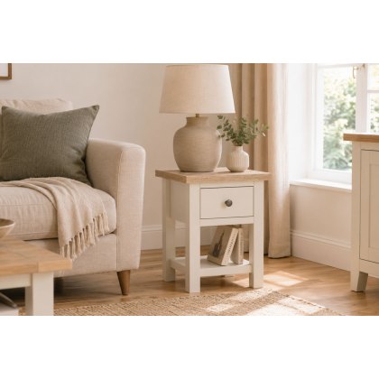 Modern Country Painted Oak Coconut White Lamp Table with Shelf Modern Country Painted Oak Coconut White Lamp Table with Shelf