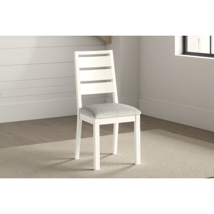 Modern Country Painted Oak Coconut White Dining Chair with Boucle White Seat (Pair)