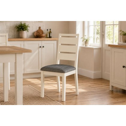 Modern Country Painted Oak Coconut White Dining Chair with Boucle Grey Seat (Pair) Modern Country Painted Oak Coconut White Dining Chair with Boucle Grey Seat (Pair)