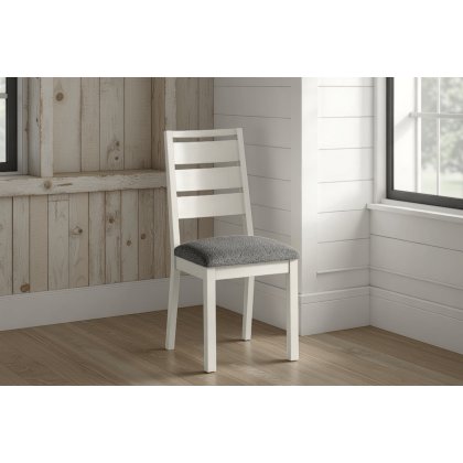 Modern Country Painted Oak Coconut White Dining Chair with Boucle Grey Seat (Pair)