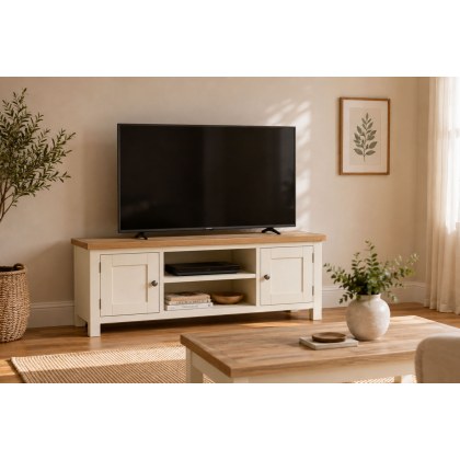 Modern Country Painted Oak Coconut White 125cm Large TV Unit Modern Country Painted Oak Coconut White 125cm Large TV Unit