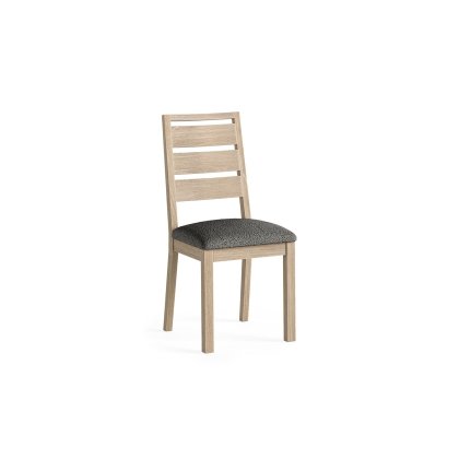 Modern Country Oak Dining Chair with Boucle Grey Seat (Pair)