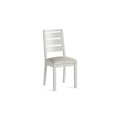 Modern Country Painted Oak Stone Grey Dining Chair with Boucle White Seat (Pair)