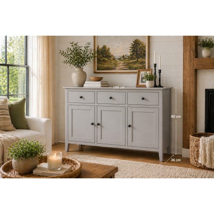 Stowe Painted Grey Large 3 Door Sideboard