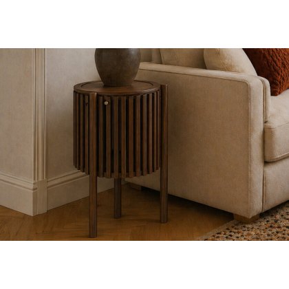 Soho Brown Oak Slatted Story Side Table Soho Brown Oak Slatted Story Side Table