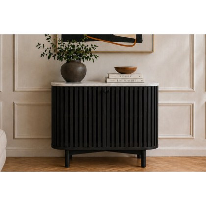 Soho Black Oak Slatted Small Sideboard with Marble Top Soho Black Oak Slatted Small Sideboard with Marble Top
