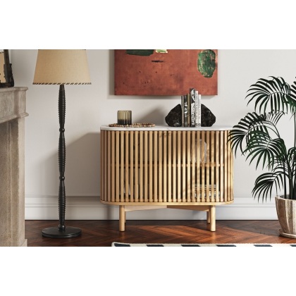 Soho Natural Oak Slatted Small Sideboard with Marble Top