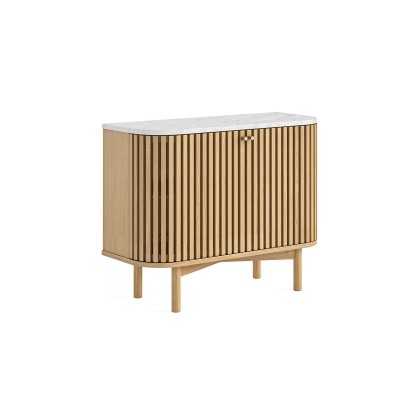 Soho Natural Oak Slatted Small Sideboard with Marble Top