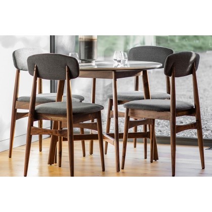 Gallery Direct Barcelona Dark Wood Round Dining Table Set with Marble Top & 4 Chairs