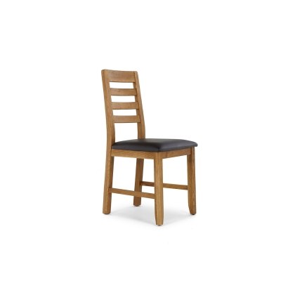 Bergen Oak Dining Chair with Brown PU Seat (Pair)